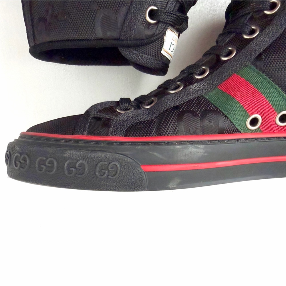 GUCCI | Tennis 1977 Off The Grid Black GG Eco Nylon Web High Top Sneakers EU 37 - Picture 9 of 13